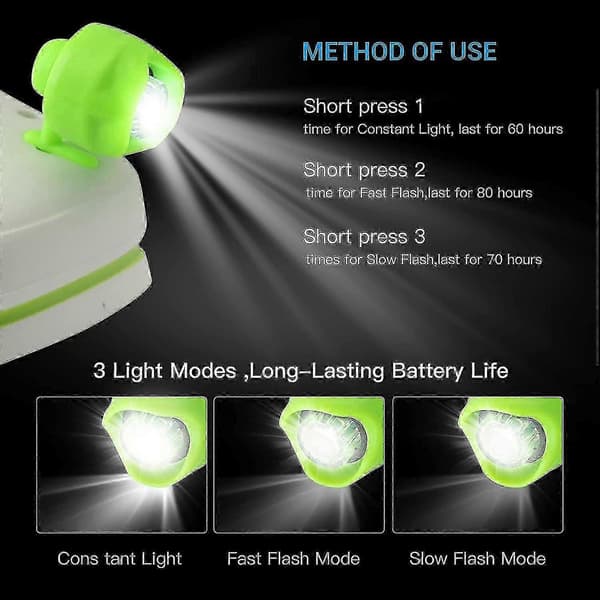 [LCS] 2 stk oppladbare hodelykter for Croc, Clogs sko hodelykter, IPX5 vanntett glød i mørket LED Clogs sko lys Green Battery powered
