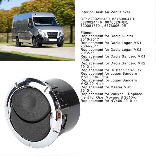 Interiør Dash Luftventil Deksel Forbedrer Ventilasjon Langvarig 8200212480 for Dacia Logan Sandero Sølv