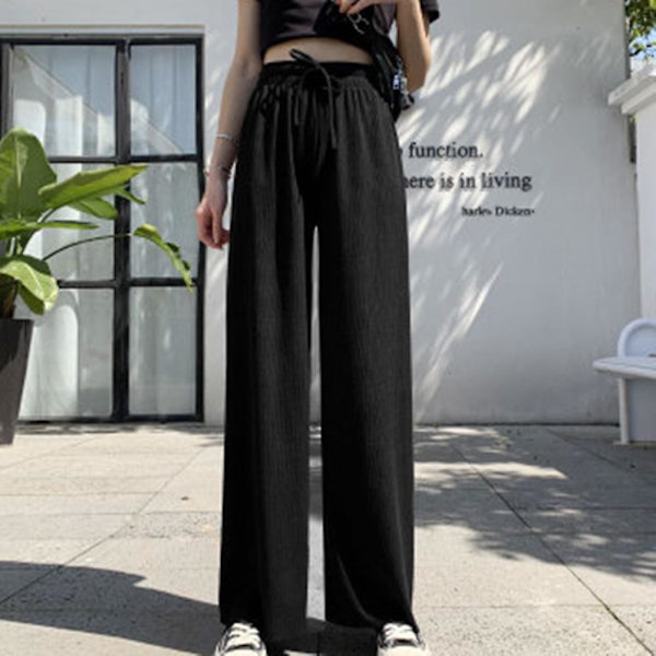 Dame Is Silke Brede Ben Bukser Løse Elastisk Talje Afslappede Sommer Lange Bukser Black XL