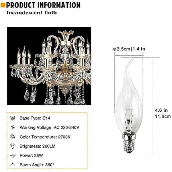 [LCS]10-pack Small Screw Light Bulbs 25 Clear Edison Screw Light Bulbs Flame Tip SES E14 240v From Brightfour
