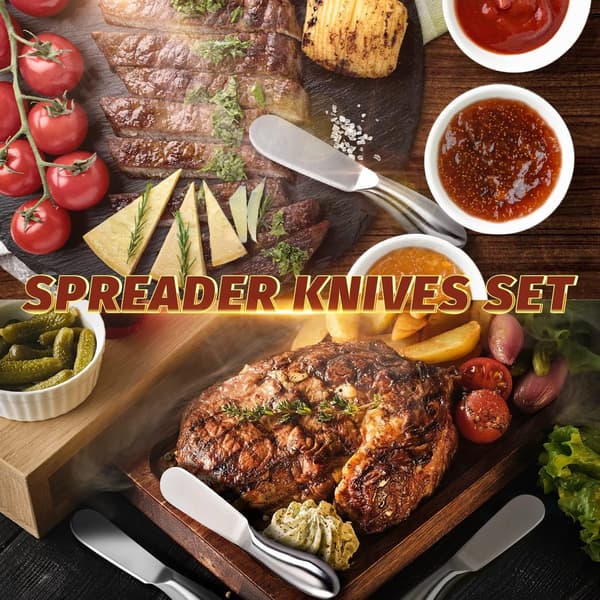 [LCS] 4-delt smørknivsæt - Ost- og smørknivsæt i rustfrit stål - Sølv - 13,5 cm