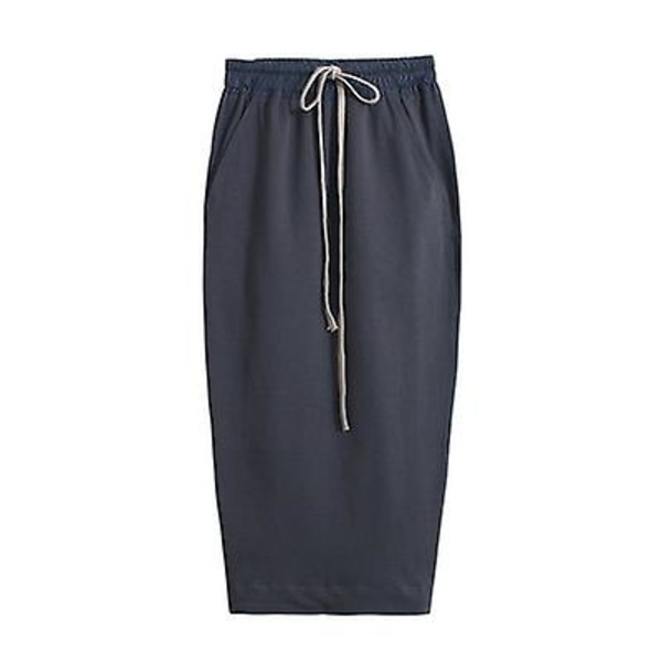 Midi-skjørt med snøring, høy midje og splitt Gray M