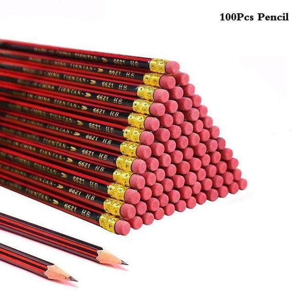 100 st/lot skiss blyertspenna trä blyertspennor HB penna med suddgummi barn ritpenna