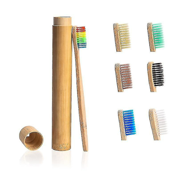 Miljövänlig Naturlig Bambu Tandborste med Mjukt Borsthuvud och Resefodral blue