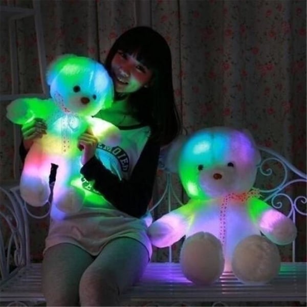 Papiteready Stock20cm Härliga Ljusa Plyschleksaker i Bomull Kawaii Lyser Upp Led Nallebjörn Fylld White 35cm