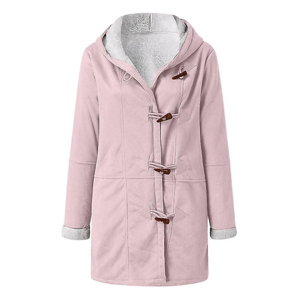 Plus size damkappa fleece huva kofta Casual långärmad värmande ytterkläder för höstvinter Pink XL