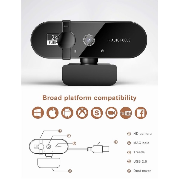 Hd 1080p 2k 4k webbkamera för pc webbkamera kamera USB online webbkamera med mikrofon autofokus för dator