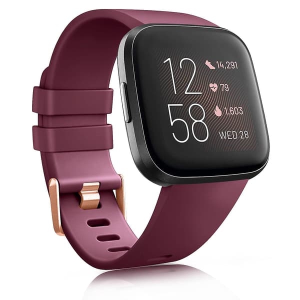 [LCS] Erstatningsurrem til Fitbit Versa 2 Se rem Silikone Sportsarmbånd til Fitbit Versa Lite Armbånd Smartwatch Tilbehør Wine red Size s for versa 2