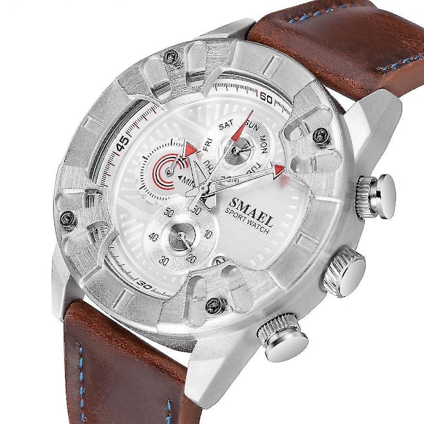 SMAEL 9155 Mode Herreur Kronograf Kalender Læderrem Sports Quartz Ur