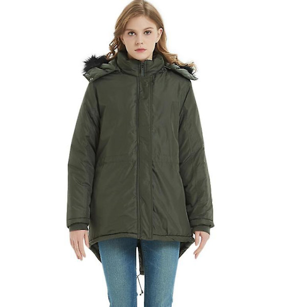 Dam Vinter Lång Mellanlång Dragkedja Knapp Huva Parkas Jacka NAVY XL