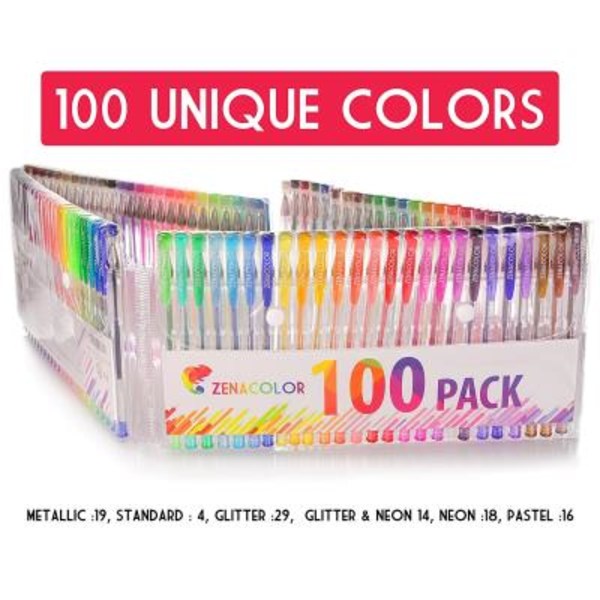 100 färgade gelpennor - markörer - färga vuxna och barn -