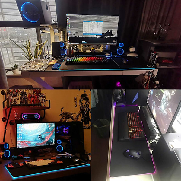 Lysende RGB LED Gaming Musemåtte Skridsikker Skrivebords Tastaturmåtte 90x40CM