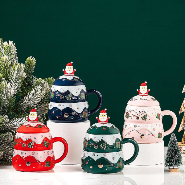 Julgransmugg Jultomten Tecknad Keramisk vattenflaska med lock Sked Utsökt design Romantisk Elegant Lovers Kaffemugg Red