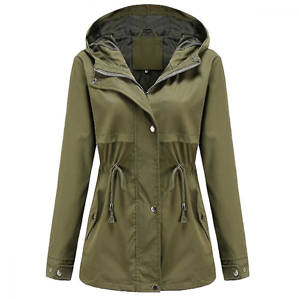 Dame Safari Militærjakke med Lynlås og Hætte med Snøre Army Green L