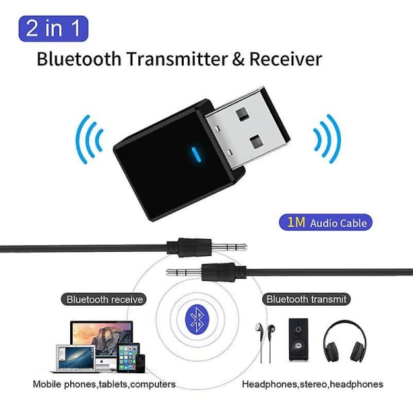 5.0 USB 2 i 1 Bluetooth Audio Receiver Sändare Trådlös Adapter För TV Bil