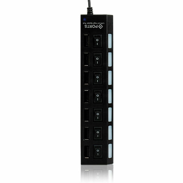 Us 7 Port USB 2.0 Hub LED Drivet Höghastighets Splitter Förlängningskabel Svart Vit