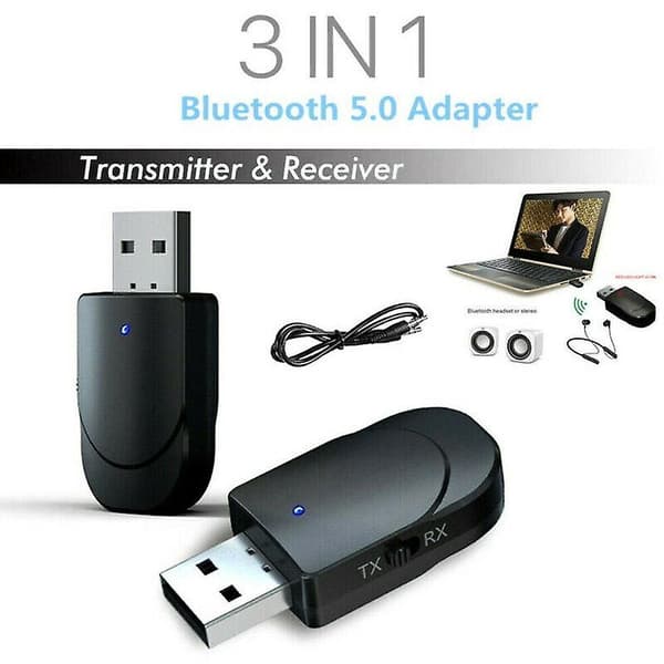 [LCS]Universal 3-i-1 USB Bluetooth 5.0 lydsender/-mottaker 3,5m