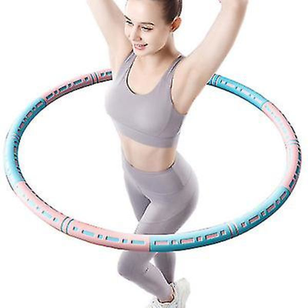 Kokoontaitettava hulavanne 95cm painotettu kuntoiluvanne 6 solmua blue pink