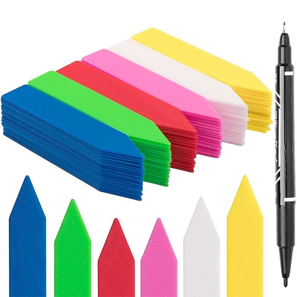120 st växtetiketter av plast med tuschpenna (6 färger) Multicolors