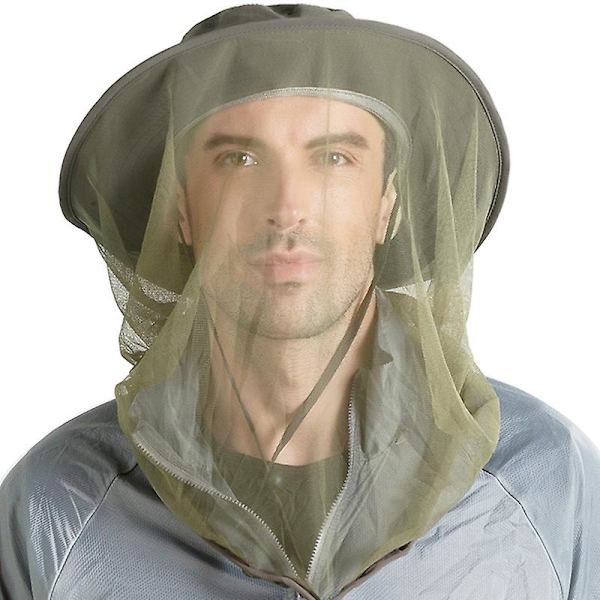 Myggenet Hat Mesh Ansigtsbeskyttelse Dæk Insekt Bi, Kvinder Mænd, Udendørs Jungle Fiskeri Army Green
