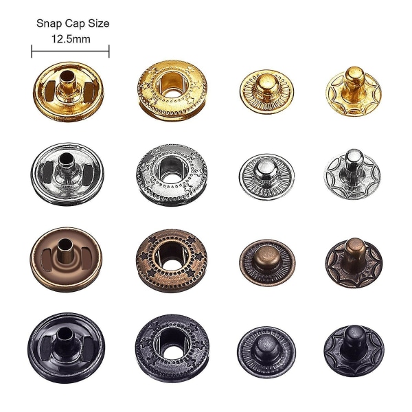 120 Sett Trykknapper Sett 6 Farger Metall Trykknapper Knapp Press Studs