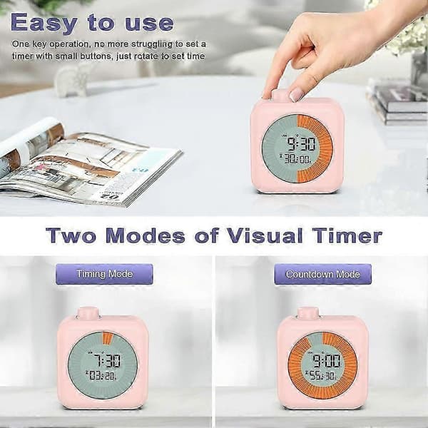 Digital Visuel Timer 60-Minutters Nedtælling 3-i-1 Ur & Stopur til Køkkenmadlavning, Studie & Undervisning Pink