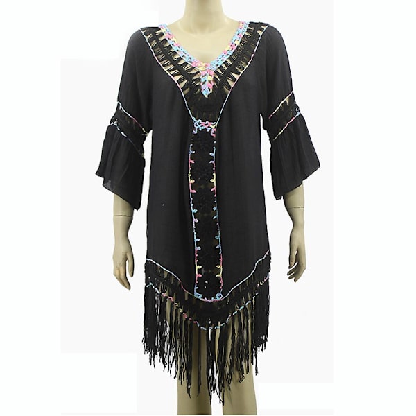 Etnisk Kaftan Strandtøj Broderi Udhulet Kjole Kvast Bi