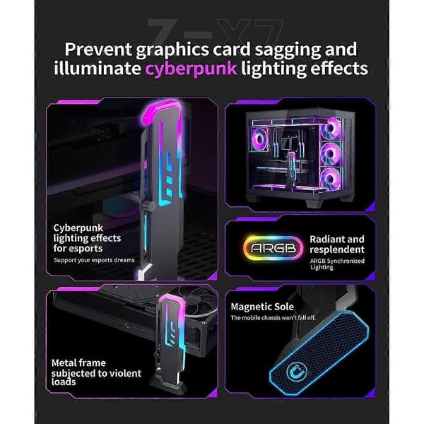ARGB Lighting Sync Lodret Grafikkortbeslag GPU-holder med magnetisk base til gaming- og videokort