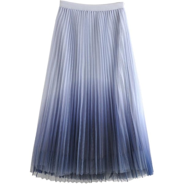 Elastisk hög midja gradient Gaze kjol Plisserad kjol Lång kjol Gradient blue