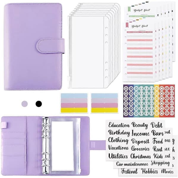 [LCS]Budget Binder, pengeorganisator, kontantkuverter til budgettering, budgetbinder med lynlåskuverter, til Purple