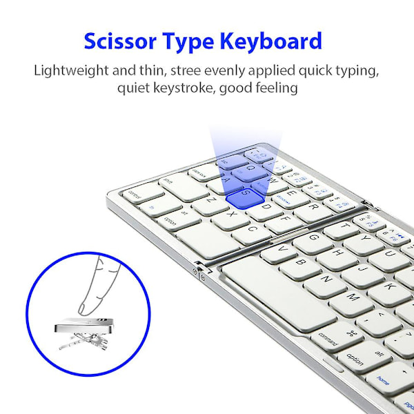 Vikbart Trådlöst Tangentbord, Portabelt Mini Bluetooth-Tangentbord För Laptop, Surfplatta, Smartphone White