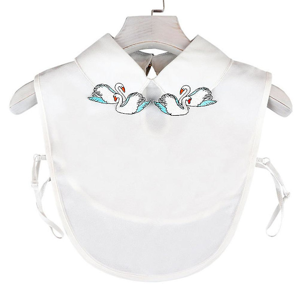 Two Swans Falsk Krage Avtakbar Bluse Broderi Halvskjorter