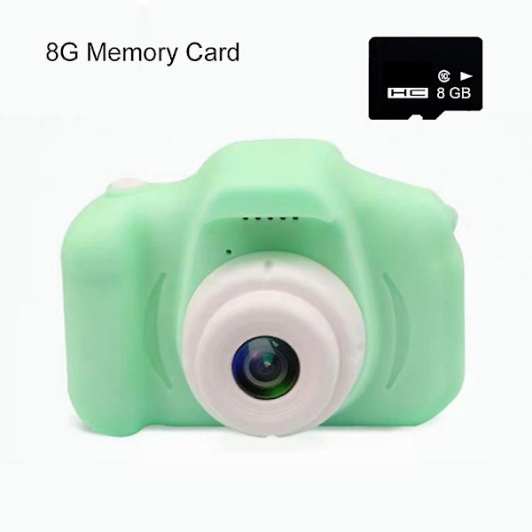 Barn HD Digitalkamera 2 Tum Manuell Enkellinskamera USB Uppladdningsbar 800w Pixlar Videokamera Green 8G Memory Card