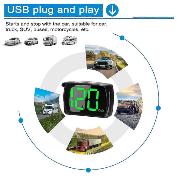Universal GPS Speedometer HUD med stort LED-display, KMH/MPH, til biler, lastbiler, SUV'er