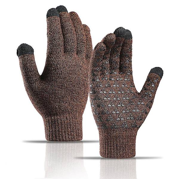 Varm Vintermössa Halsduk Handskar Set Unisex Varm Stickad Mössa Hals Vante För Män Glove Brown
