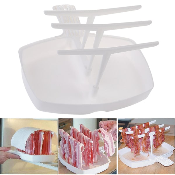 Mikrovågsugnsställ för bacon med 3 fästen, hållbart, värmebeständigt, återanvändbart, enkel användning, lätt att rengöra