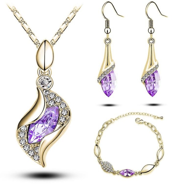 18 k roséguldpläterade färgglada österrikiska kristallhänge smycken set dampresent Purple
