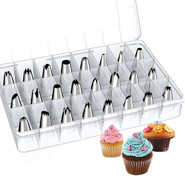 24 stk. rustfri stål frosting kage sprøjte tyller fødselsdagskage dekorationssæt DIY bageværktøj