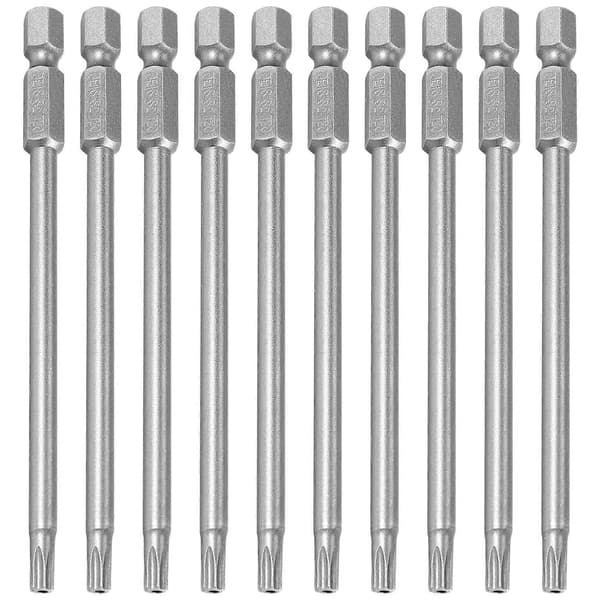 [LCS]10 stk. 100 mm længde 1/4 tomme T20 Torx skruetrækkerbits, sølvgrå