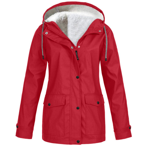Dam Vinterjacka med Fleece Foder, Utomhuskläder för Bergsklättring, Jacka med Huva och Dragkedja Red 4XL