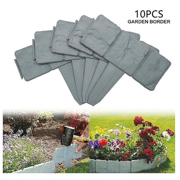 Trädgårdsgräns staket Blomsäng Kantlist Plast Faux Stone Trim 10 stycken grey