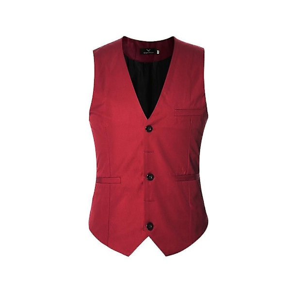 Herre V-hals Jakkesæt Vest Bomuld Slim Fire Sæsoner Vest Rød L Red