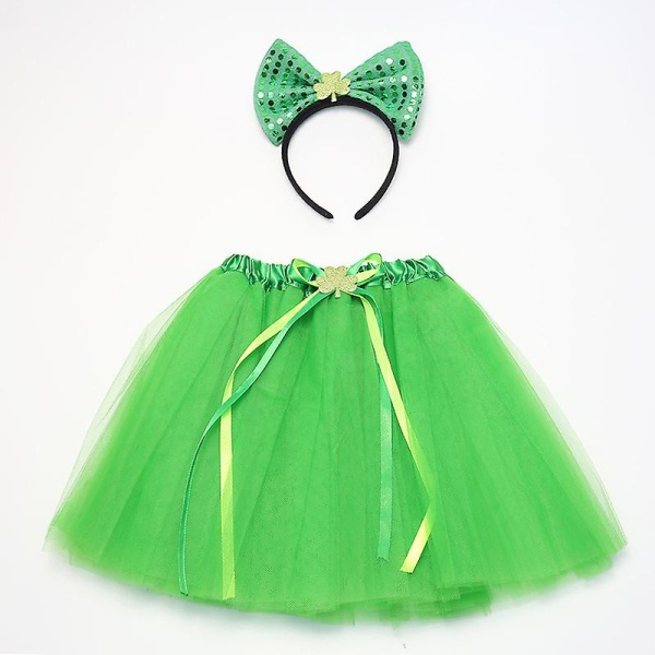 Irländska traditionella festivaler Dräkt För Barn Flickor Söt hårband Grön kjol Rekvisita För