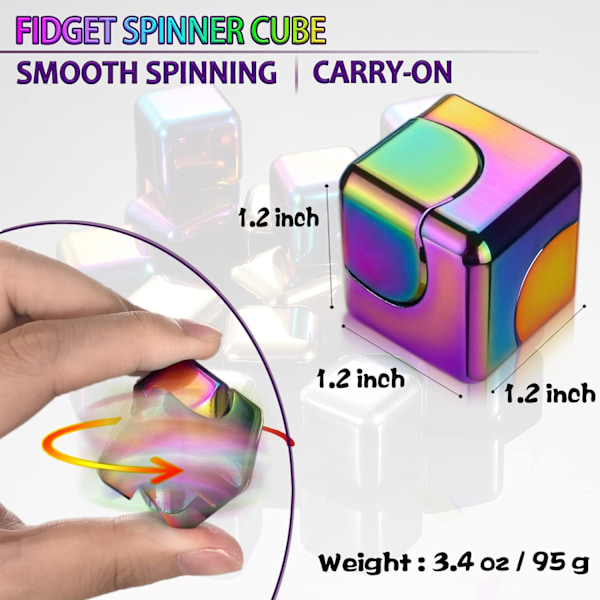 Fidget Spinner Toy Cube til voksne, Metal Valentinsgave EDC Cool Desk Gadgets Kontor Sensorisk Legetøj