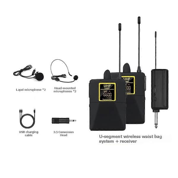 1-til-2 UHF Trådløs Bodypack Lavalier Mikrofon 38m Lang Rækkevidde Nul Latens Reversmikrofon til Undervisning Live Performance Black