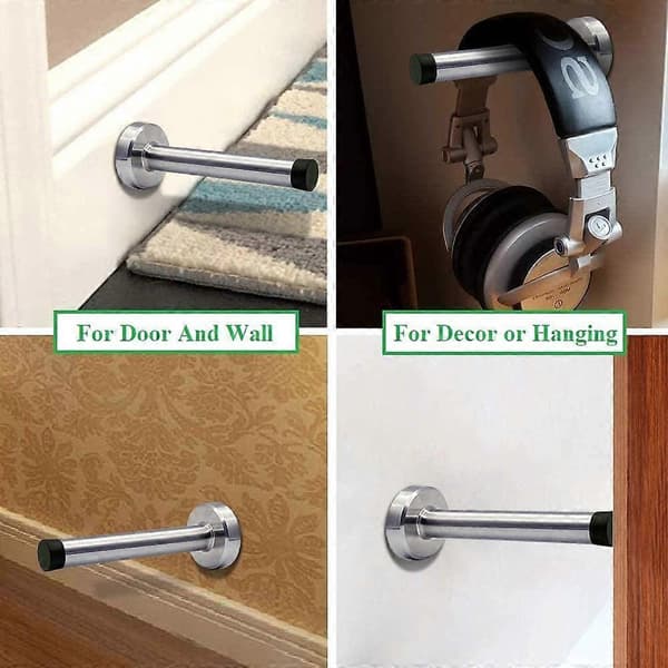Dørstopper, 6 tommer dørstopper ekstra lang dørstopper vægmonteret med lyddæmpende gummi