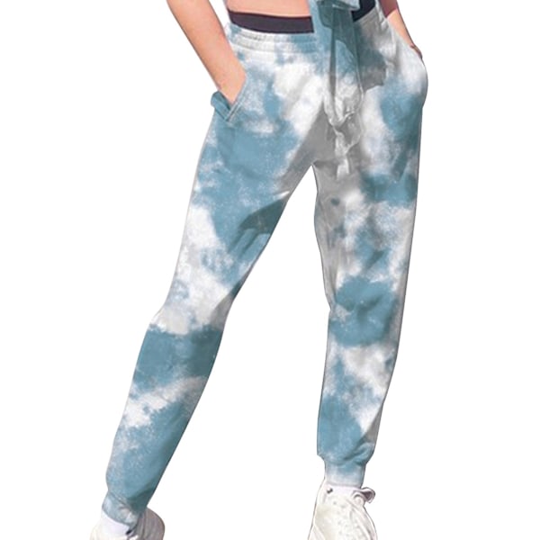 Dam Tie Dye Mjukisbyxor Casual Hög Midja Byxor Med Elastiskt Band Baggy Streetwear Royal Blue XXXL