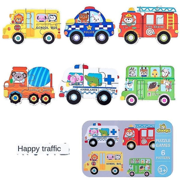 Träpussel för baby , lärande leksaker för barn, pedagogiska leksaker för barn, pussel-(trafikfordon)