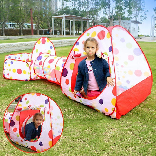 3-in-1 vauvan ponnahdusleikkiteltta tunnelitalo Red