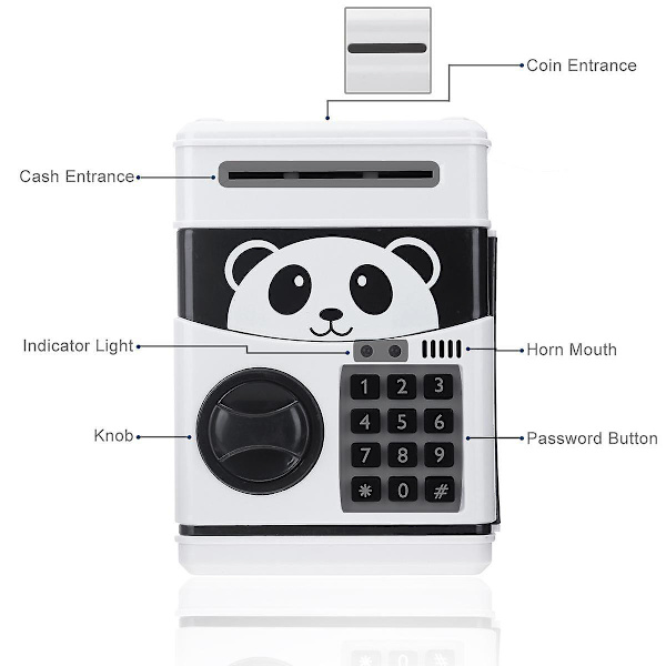 Panda Elektronisk Spargris ATM Lösenord Pengabox Kontanter Mynt Sparbox Bank Säkerhetsbox Automatisk Insättning Sedel Julgåva